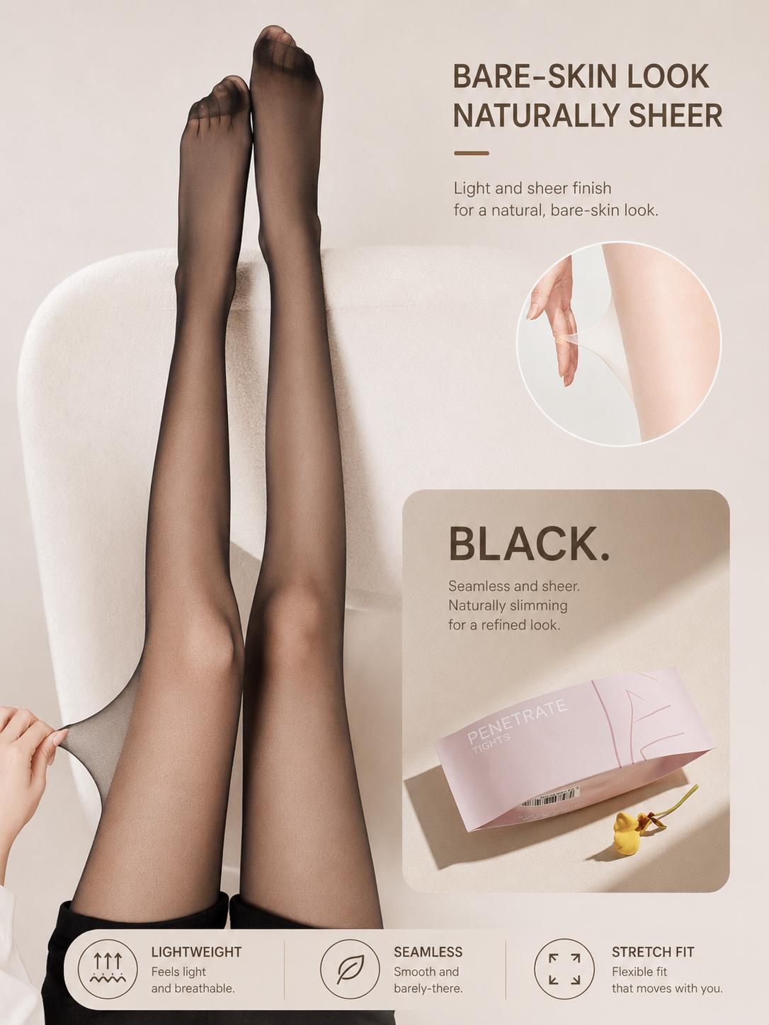 Ultra Sheer Tights for Women, Bare-Leg Look Pantyhose
