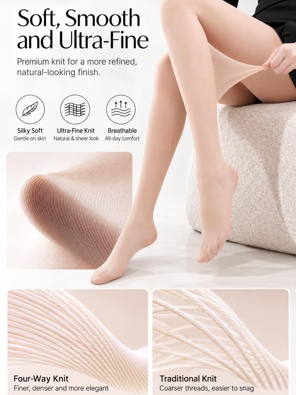 Cover-Up Sheer Tights for Women, Flawless Leg Concealer Pantyhose
