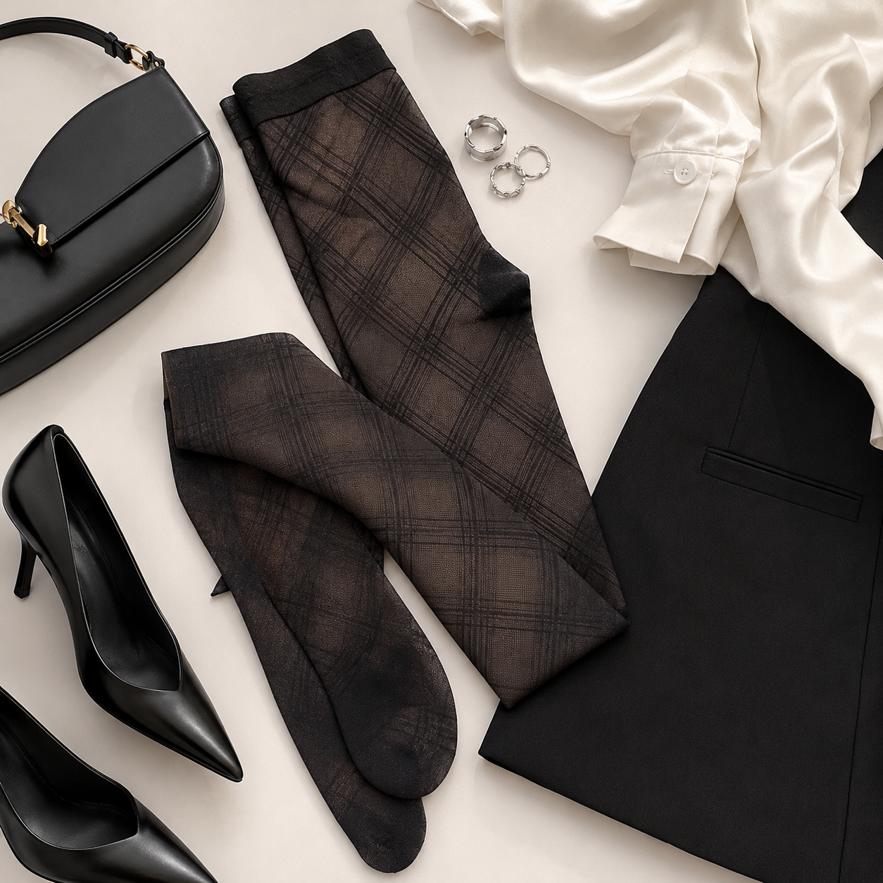 Plaid Pattern Sheer Tights for Women, Black Fashion Patterned Pantyhose