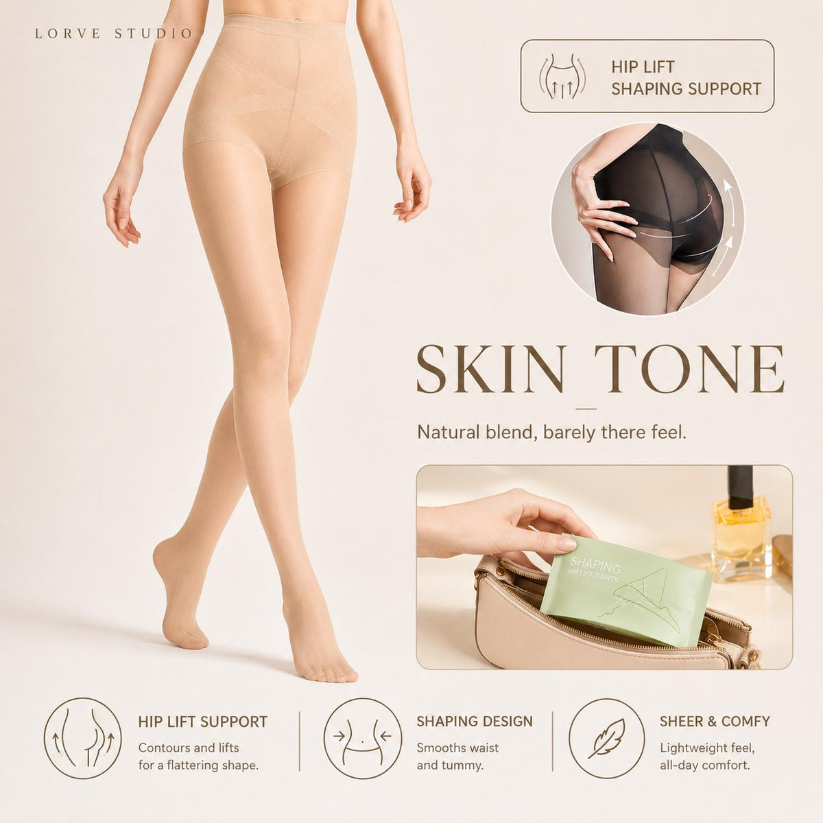 Light Shaping Sheer Tights for Women, Butt Lifting Control Pantyhose