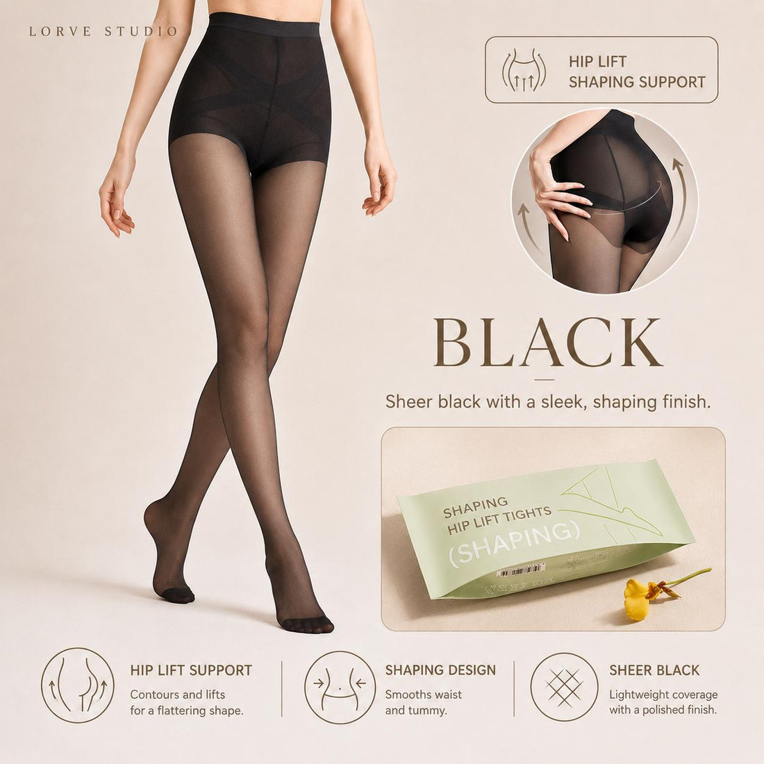 Light Shaping Sheer Tights for Women, Butt Lifting Control Pantyhose